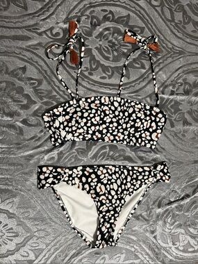 Jessica Simpson Black White and Brown Spot Tie-Shoulder Bikini